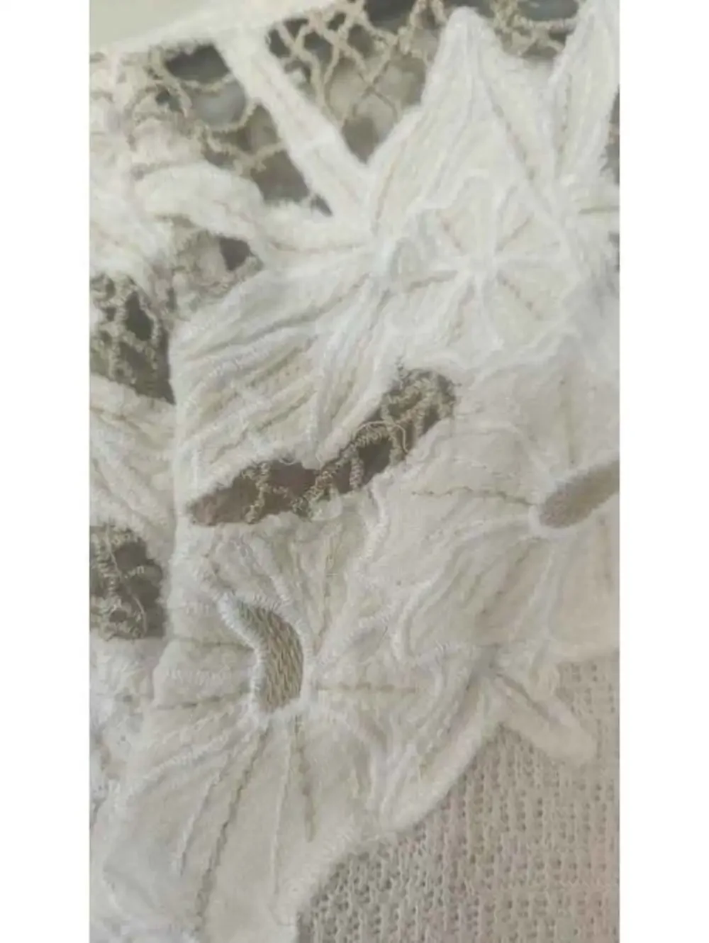 Free People Natural Lace Henley Top with Open Work and Fine Crochet